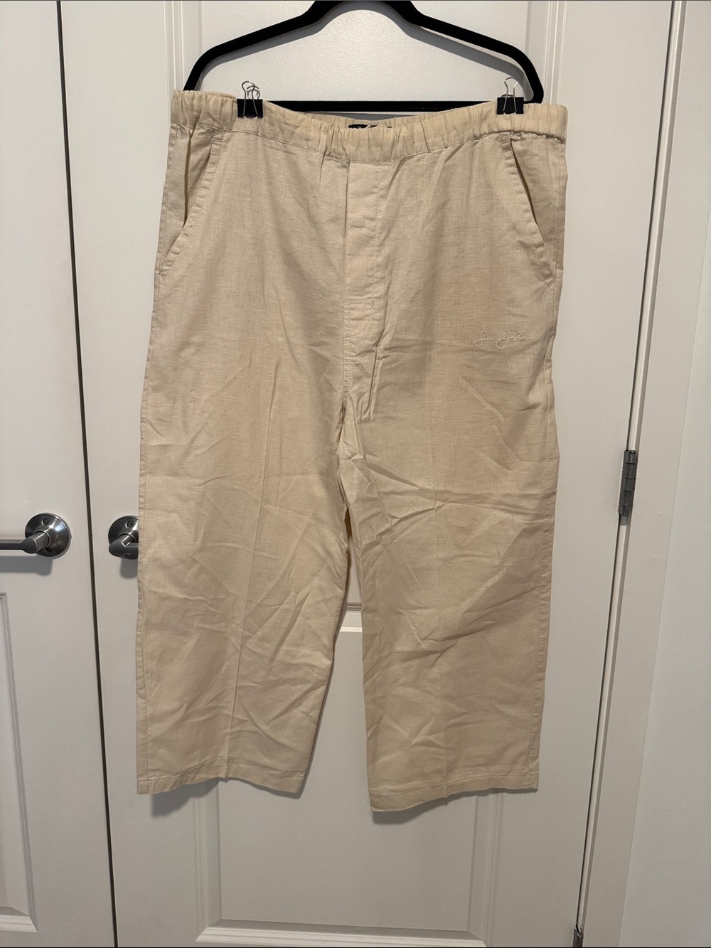 Sean John Cream Drawstring Linen Pants
